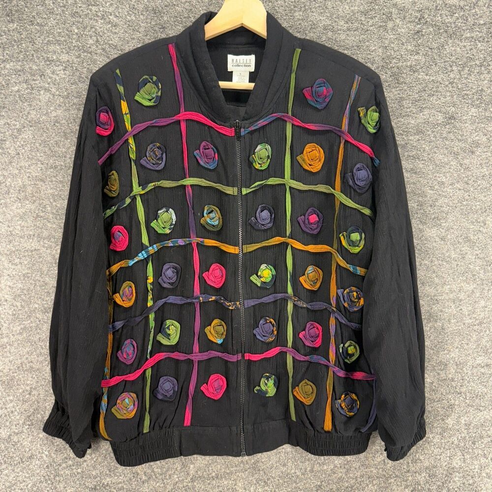 Halsey Collection Jacket Women S Small Black Full Zip Beaded Long Sleeve Rayon